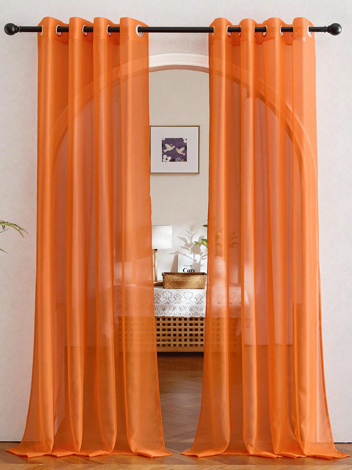Curtain Rods - 1 Stück Eleganter Transparenter Orangefarbener Organza